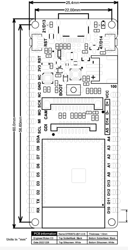 Mechanical Drawing - DFRobot DFR0975/DFR0975-U Development Boards